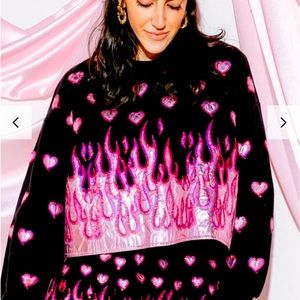 ❌SOLD❌ QOS - Black Heart Flame Sweatshirt - Size Medium